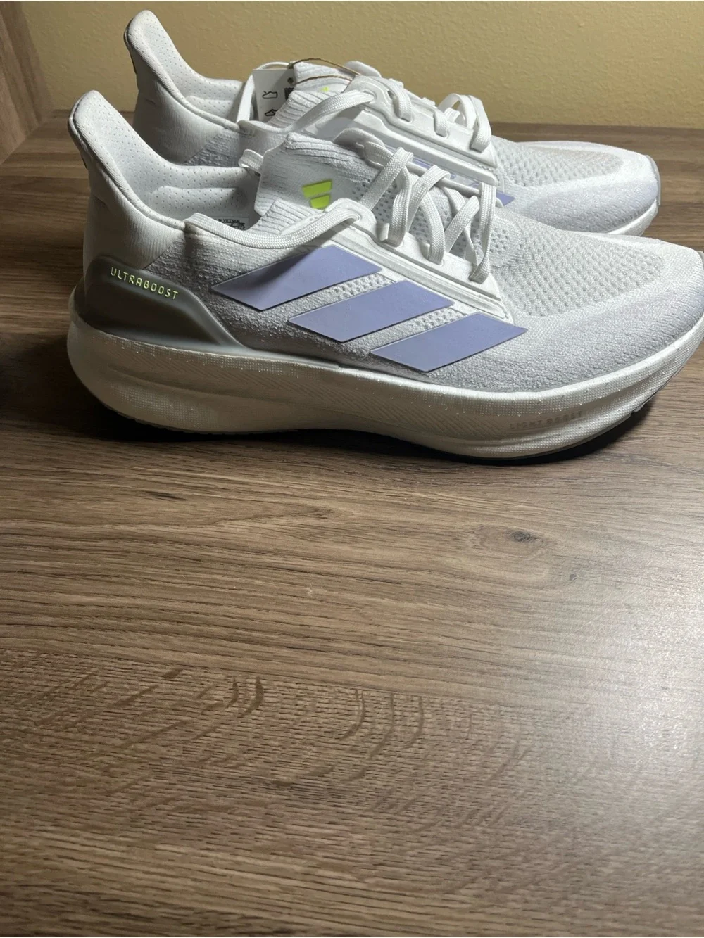 adidas White & Lavender Mesh Running Sneakers with Neon Accents